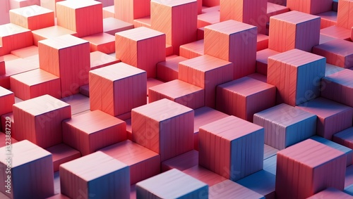 Pastel Pink Blocks in a Soft Gradient Landscape. Modern 3D Cubes with Vibrant Color Transitions. photo