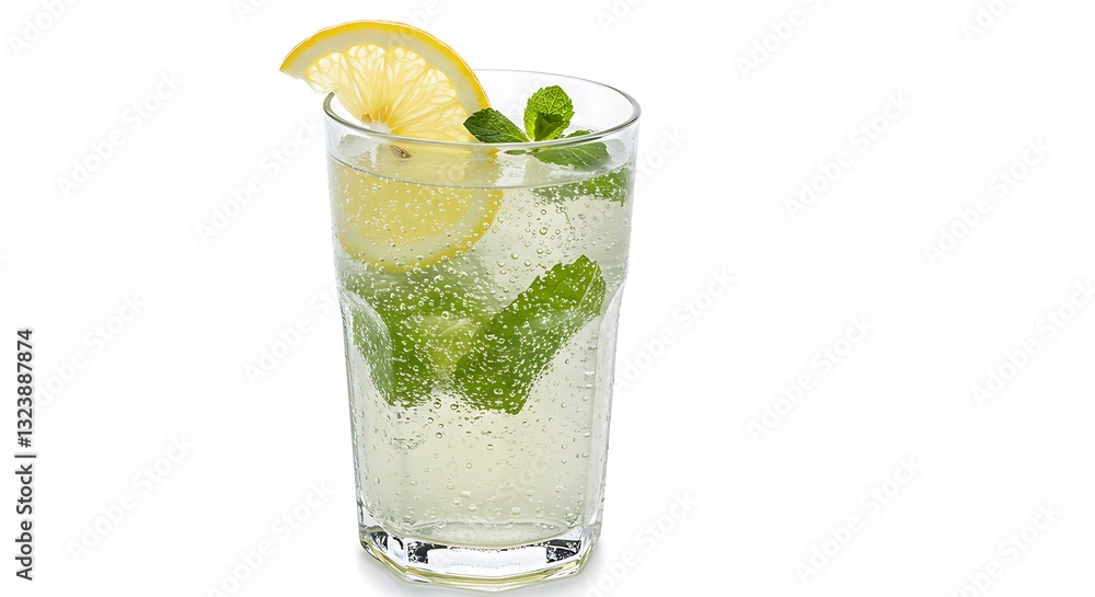 Refreshing Lemonade with Mint and Lemon Slice in Clear Glass Refreshing Lemonade with Mint and Lemon Slice in Clear Glass
