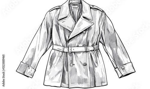 Classic trench coat illustration - double-breasted outerwear - flat icons set, vector.