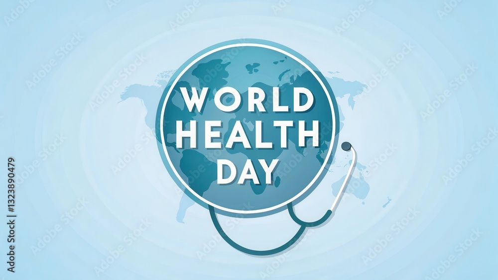 Naklejka premium world health day and wellness background. World Health Day graphic featuring a globe and stethoscope design.