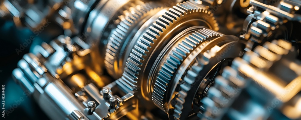 Fototapeta premium A detailed view of intricately meshed metal machine gears
