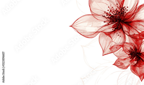 Elegant red floral arrangement with detailed petals on white background, vector, linear icons set.