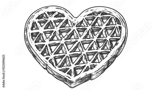 Heart-shaped waffle vector icons set in linear style.