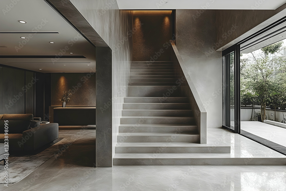 Modern Concrete Staircase in Open-Plan Living Space Modern Concrete Staircase in Open-Plan Living Space