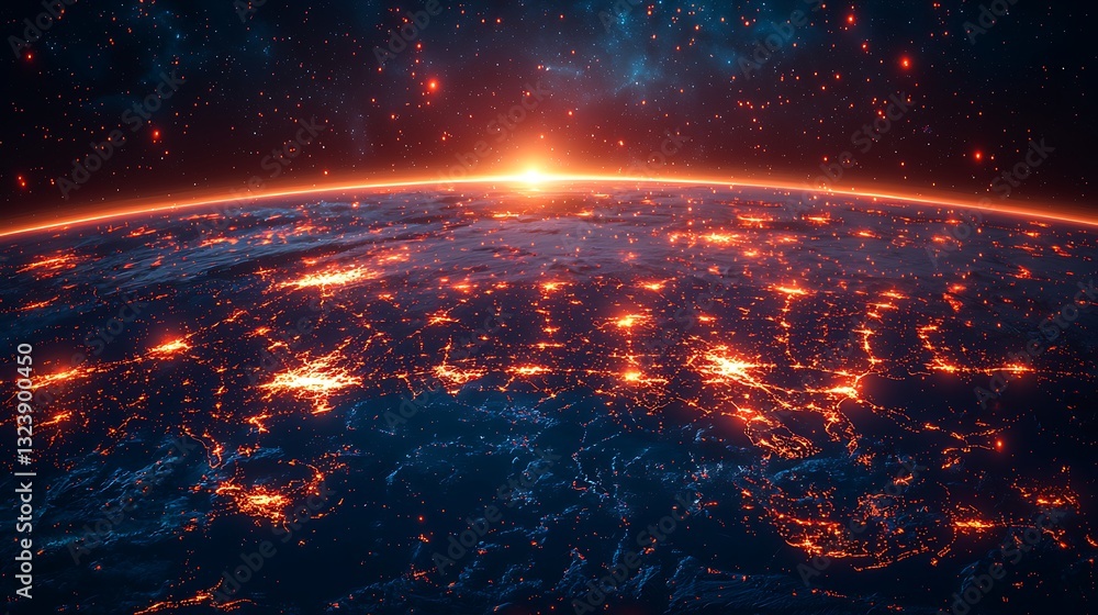 Stunning Earth at Sunrise City Lights Glowing from Space Night View Stunning Earth at Sunrise City Lights Glowing from Space Night View