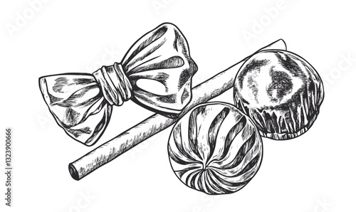 Hand-drawn candy and sweets icons set in linear vector style.