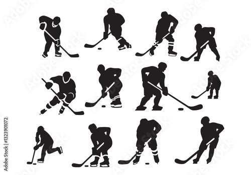 Photography Hockey Silhouette Vector: Players with Sticks for Sports Graphics Ice Hockey Des