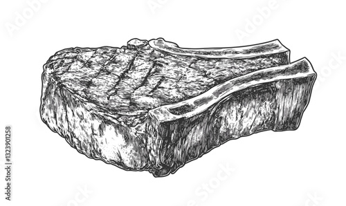 Grilled steak vector with bone, flat style icons set.