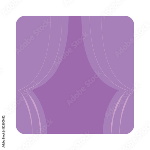 Flat vector illustration of a purple stage curtain backdrop with elegant draping in square format