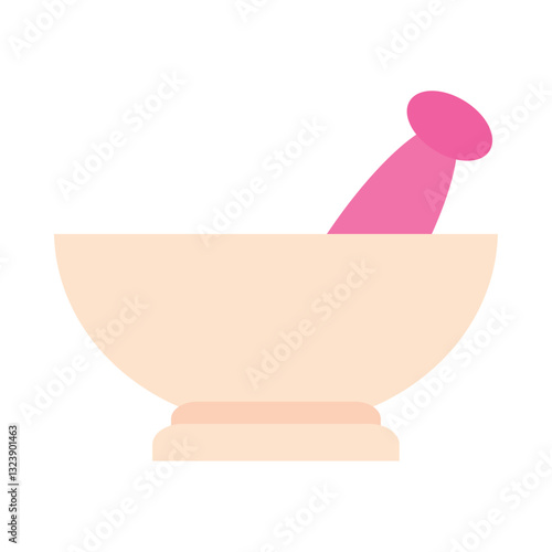 Flat vector illustration of a mortar and pestle used for grinding herbs and spices in a minimalist style