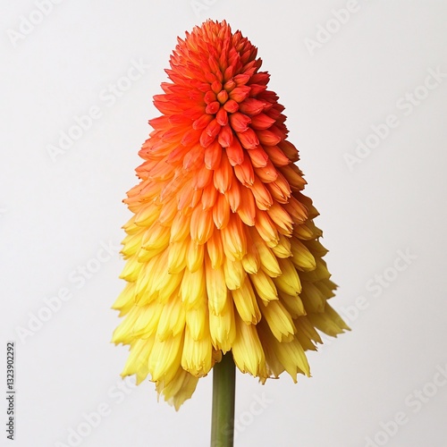 Vibrant Red and Yellow Flower Kniphofia Torch Lily Bloom Close up Isolated