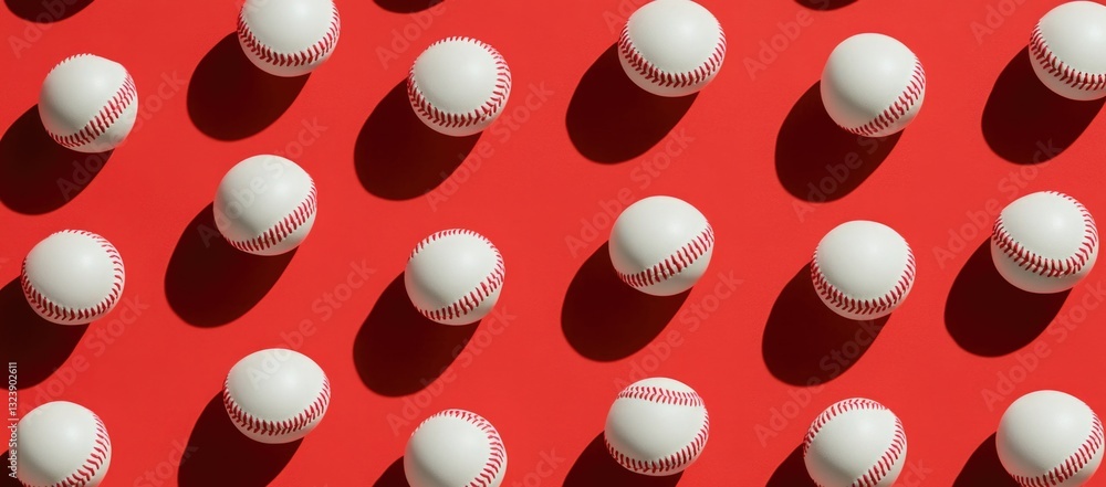 custom made wallpaper toronto digitalWhite baseballs arranged on a red background, captured in a flat lay.