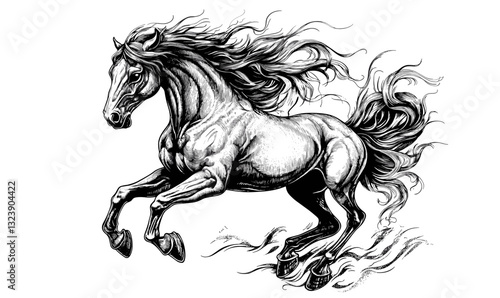 Galloping horse with flowing mane, graceful and dynamic, linear icons set, vector.