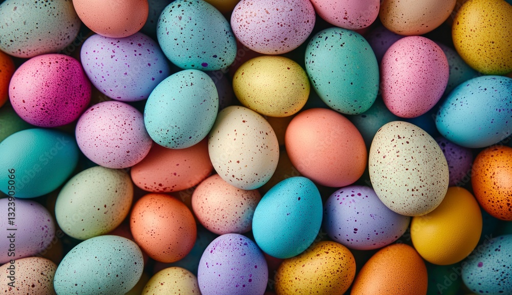 Colorful Easter Eggs Background Close-up with Pastel Shades and Speckles Colorful Easter Eggs Background Close-up with Pastel Shades and Speckles