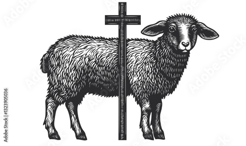 Lamb with cross icon set – linear vector style.