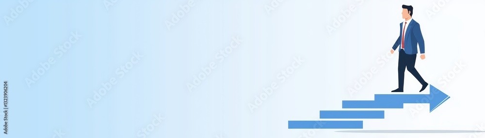 Businessman Walking Up Steps to Achieve Success in a Professional Environment Businessman Walking Up Steps to Achieve Success in a Professional Environment