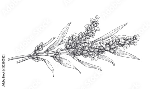 Hand-drawn botanical linear icons set - flowering plant branch - vector.