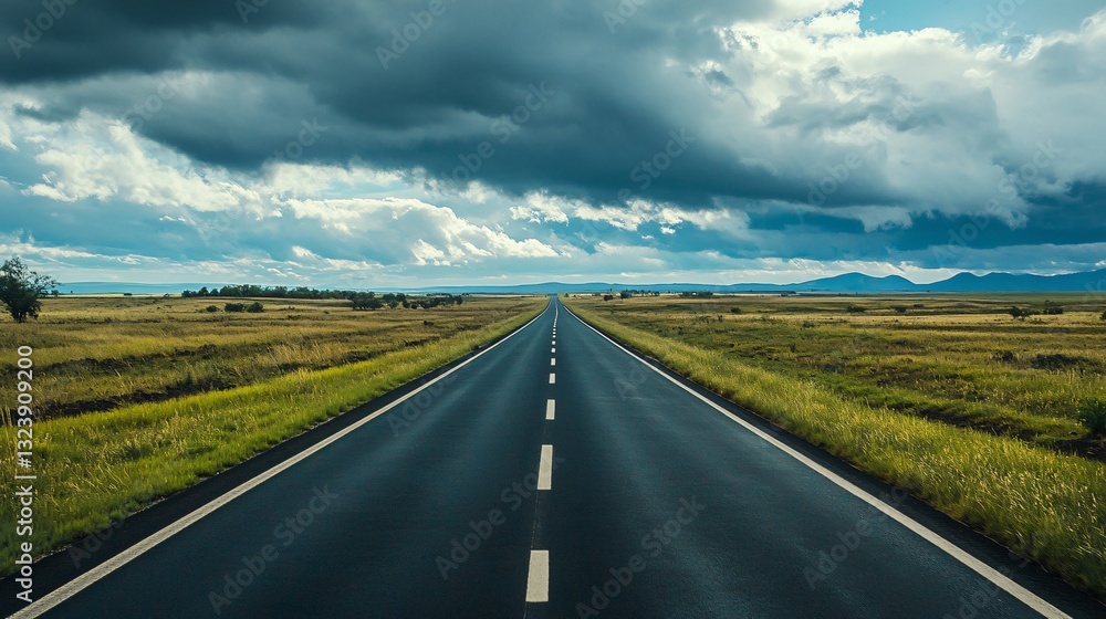 Fototapeta premium Endless Road Under a Dramatic Sky: A Journey Into the Horizon