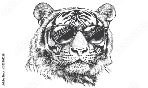 Cool tiger wearing sunglasses with stylish attitude, wildlife flat icons set, vector.