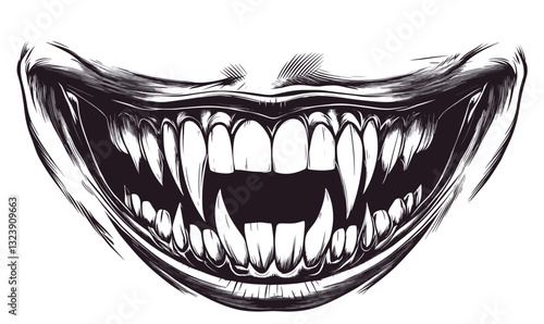 Creepy grinning mouth icon set in linear style - vector.