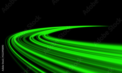 Abstract green light speed blur motion movement on black background vector