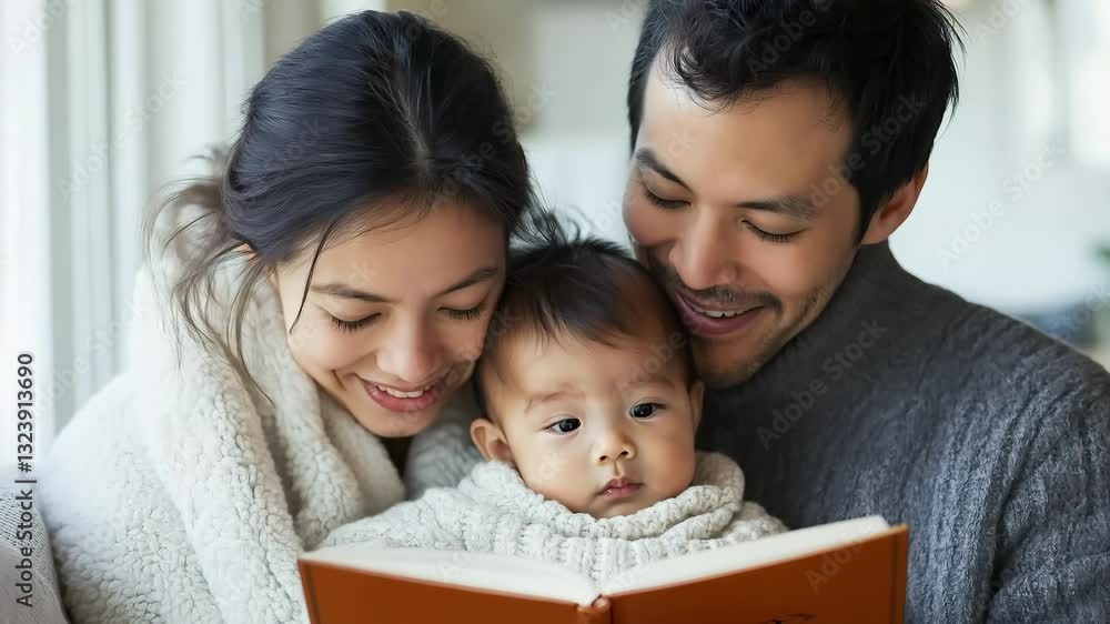 In a serene indoor setting, a young family enjoys precious time together as they read a storybook, creating lasting memories filled with joy and love. The soft lighting enhances their cozy bond. In a serene indoor setting, a young family enjoys precious time together as they read a storybook, creating lasting memories filled with joy and love. The soft lighting enhances their cozy bond.