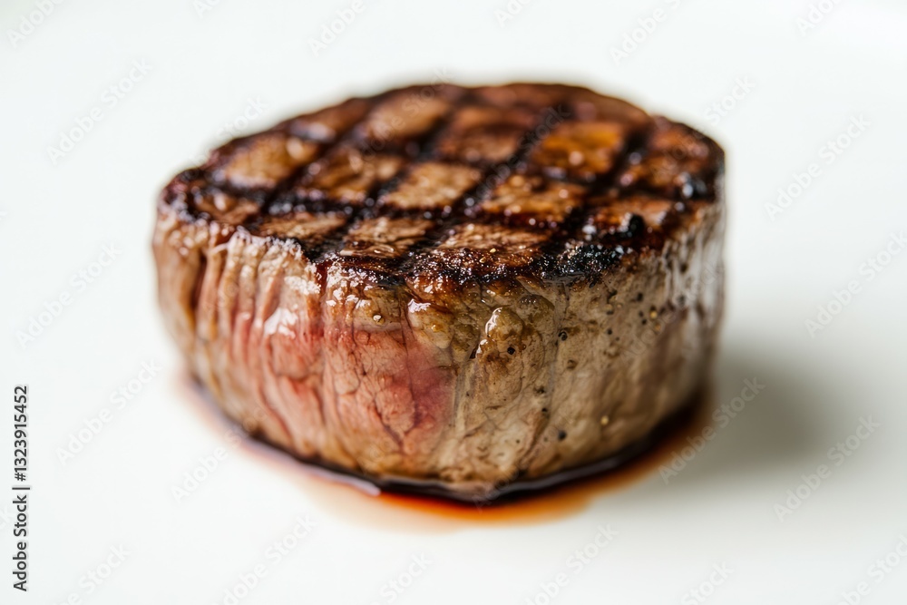 Grilled steak close-up with juicy texture on white background. Artificial Intelligence image Grilled steak close-up with juicy texture on white background. Artificial Intelligence image