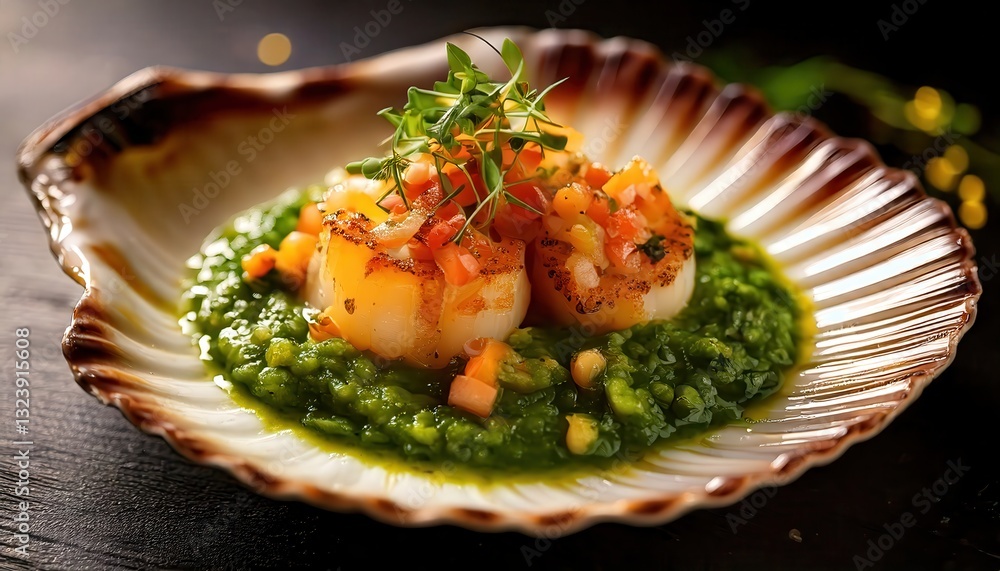 Elegant Scallops with Fresh Salsa and Green Sauce – A Gourmet Seafood Delight Elegant Scallops with Fresh Salsa and Green Sauce – A Gourmet Seafood Delight