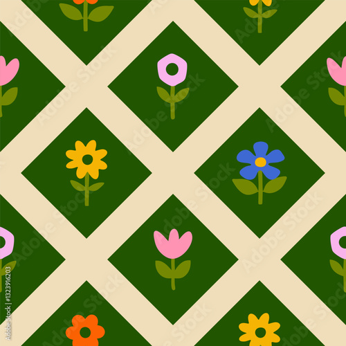 Colorful abstract flower art seamless pattern design.