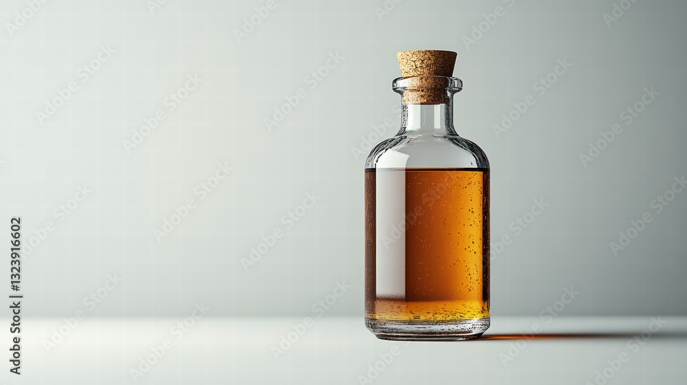 Elixir in a Bottle: A timeless glass bottle with a cork, elegantly holds a rich amber liquid, presented with an air of simplicity. Elixir in a Bottle: A timeless glass bottle with a cork, elegantly holds a rich amber liquid, presented with an air of simplicity.