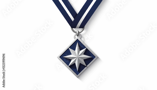 Medal with star design on blue ribbon