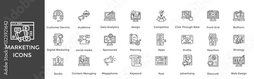 marketing icon set. with icon Customer Service, Audience, Data Analytics, design, Competitor