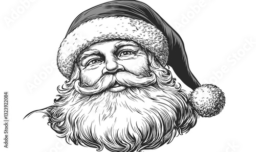 Santa claus christmas icon set - black and white hand-drawn style vector.