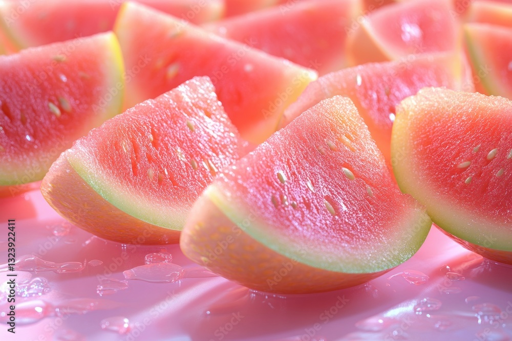 Watermelon Slice Pattern with Pink Background Minimalist Art Summer Concept 3D Rendering Watermelon Slice Pattern with Pink Background Minimalist Art Summer Concept 3D Rendering