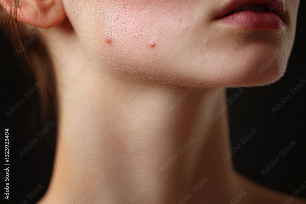 Obraz premium Red spot on neck reveals irritation from sunlight exposure during summer outings