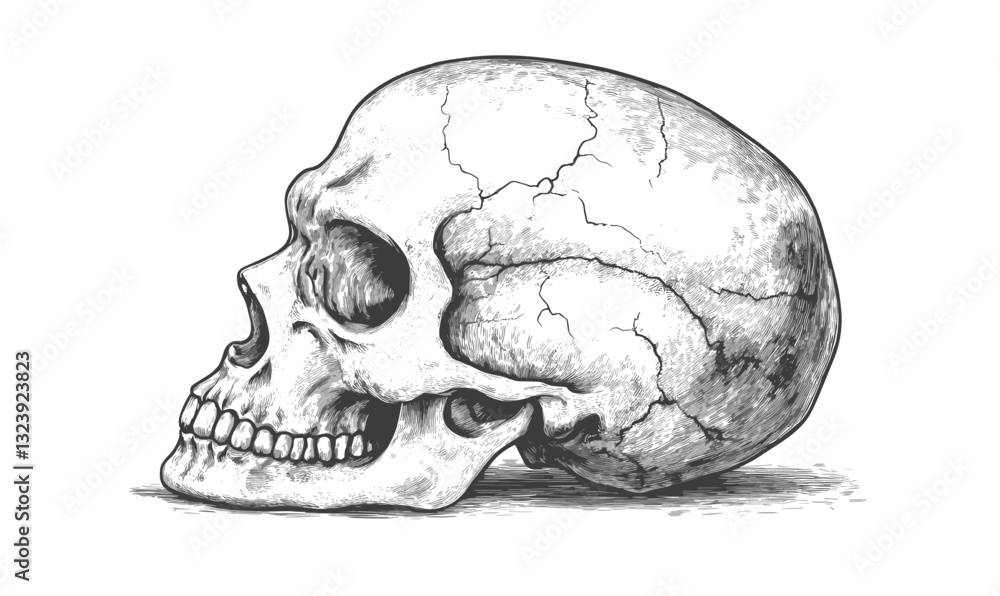 Human skull side view illustrations in linear style - icons set vector. Human skull side view illustrations in linear style - icons set vector.