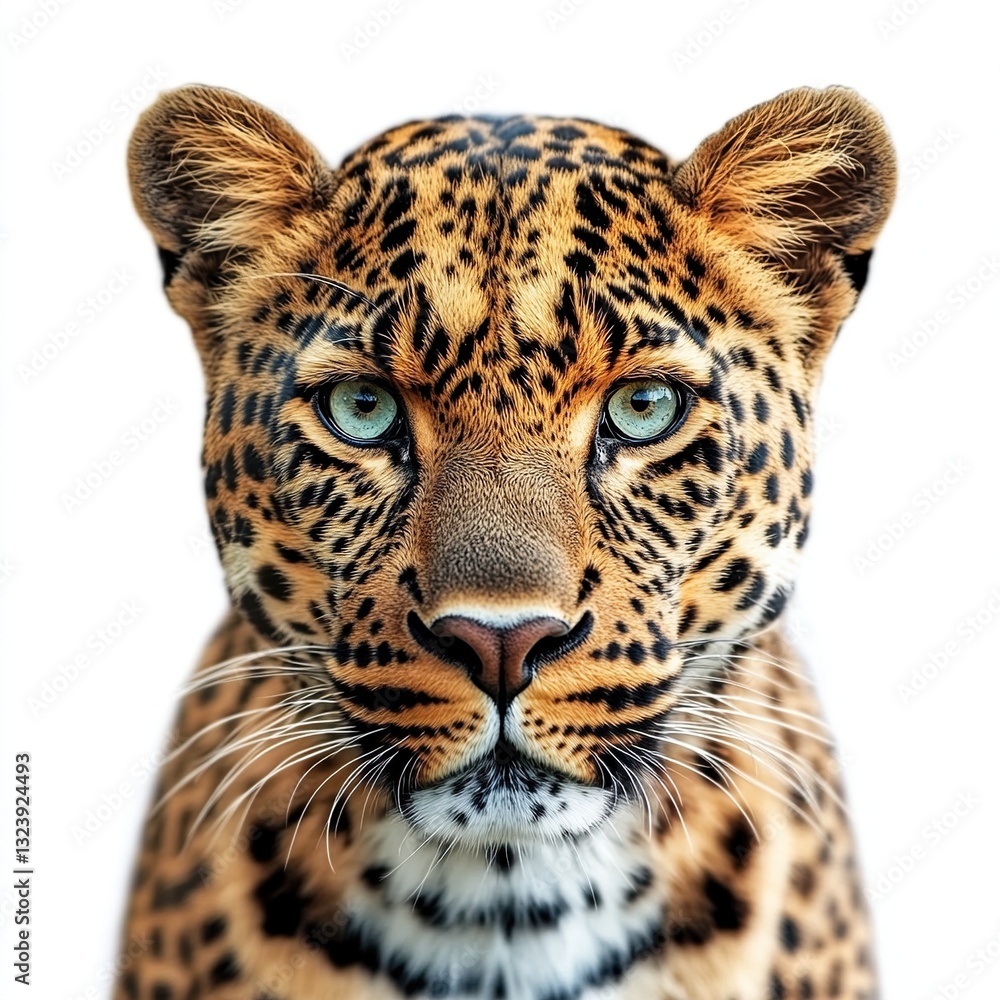 Close-up portrait of a leopard against a white background. Close-up portrait of a leopard against a white background.