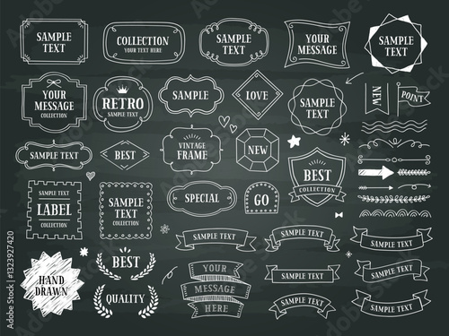 チョーク風の手描きのフレームと装飾セット