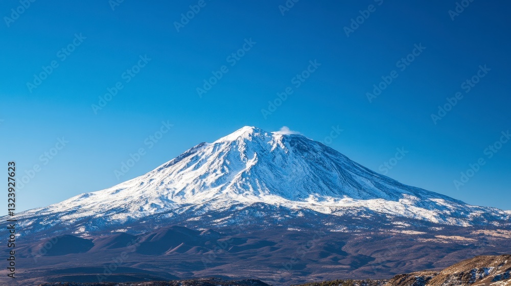 Snow-Capped Mountain Peak Under Clear Blue Sky in Natural Landscape Snow-Capped Mountain Peak Under Clear Blue Sky in Natural Landscape