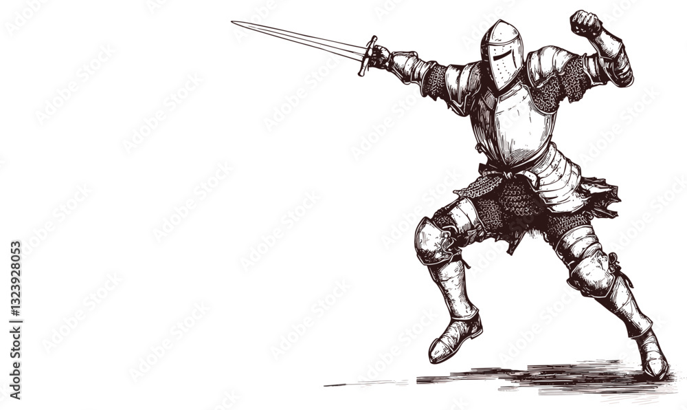 Armored knight posing with sword vector, linear style icons set. Armored knight posing with sword vector, linear style icons set.