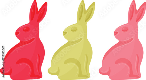 set of colorful jelly rabbits with their heads turned to the left, for various Easter decorations