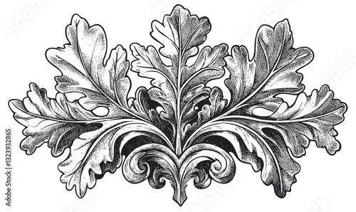 Ornate leaf design with intricate details in linear style - vector icons set.