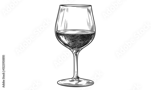 Wine glass sketch with red wine – linear vector icons set.