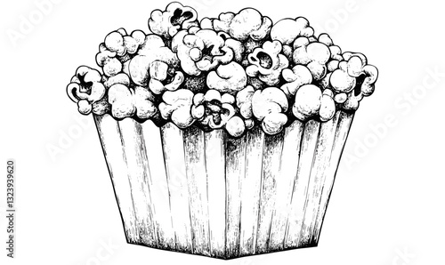 Popcorn in striped box icon set, linear style vector.