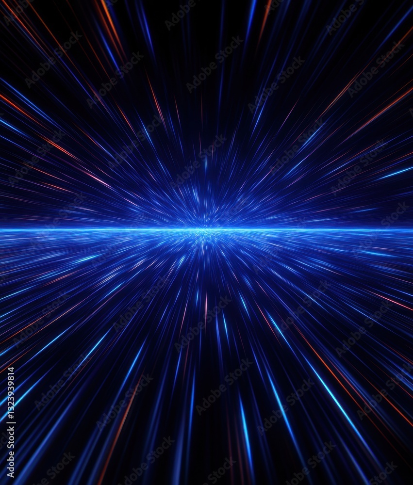 Obraz premium Abstract: Blue Light Streaks into a Horizon Point, Creating a Sense of Speed and Dimension