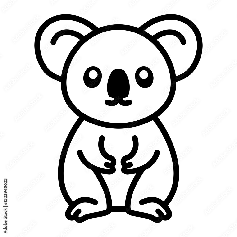 Fototapeta premium Cute cartoon koala illustration in a minimalist style on a white background