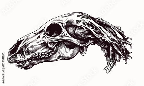 Dinosaur skull icon set in linear style - detailed prehistoric bones vector.