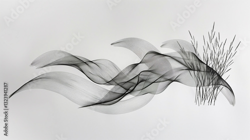 Elegant, continuous lines form a minimalist drawing that embodies the gentle swaying of grass in the breeze.