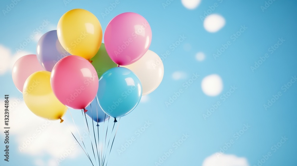 Multicolored Balloons Drifting Under Clear Blue Skies. Multicolored Balloons Drifting Under Clear Blue Skies.