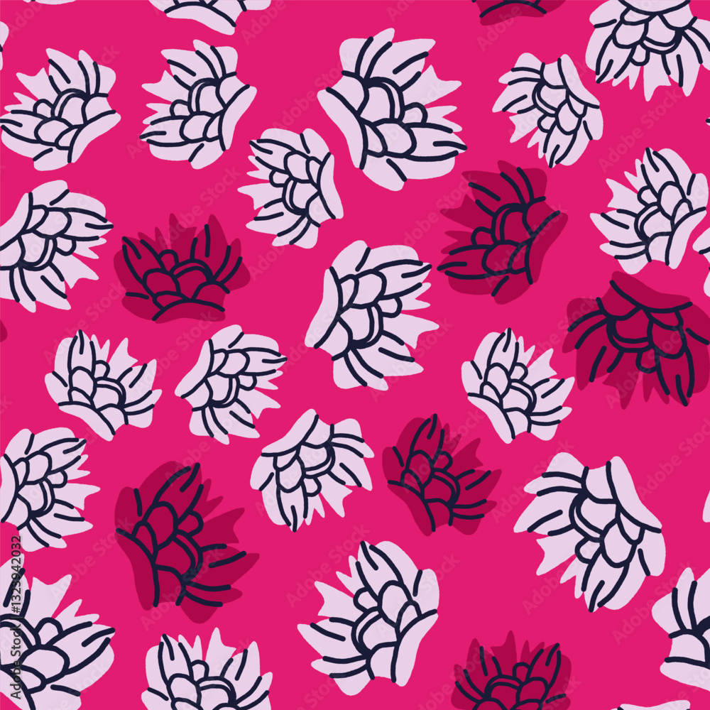 Bright pink floral seamless pattern with peonies and roses. Flowers. Vector background, design, print Bright pink floral seamless pattern with peonies and roses. Flowers. Vector background, design, print